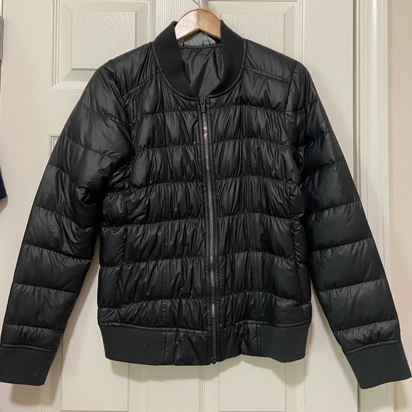 Athleta Women’s Jacket Coat Dobby Goose Down Quilted Puffer Black Size Large - Picture 1 of 5